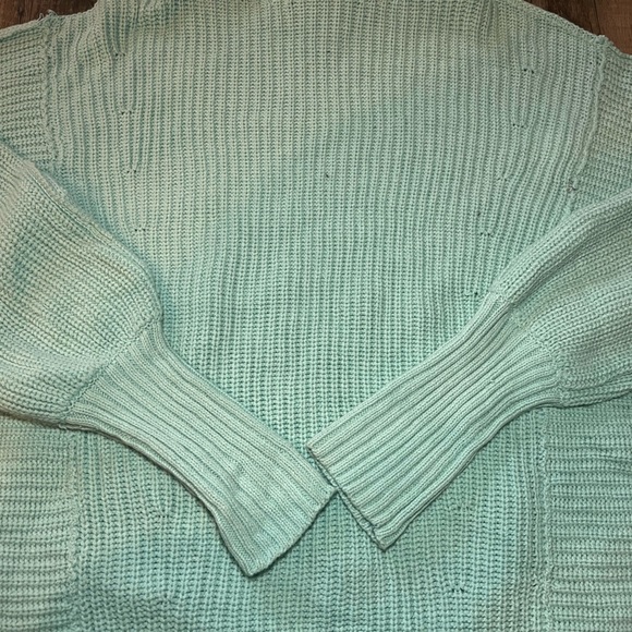 Free People Cocoa Sweater Slouchy Chunky Ribbed Turtleneck Oversized Turquoise M - Picture 4 of 7